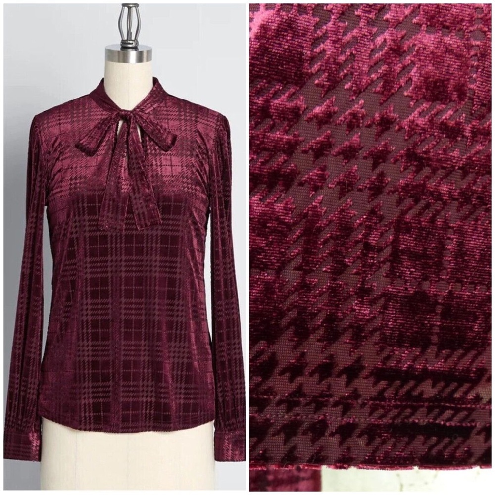 ModCloth Burgundy Velvet Necktie Top
